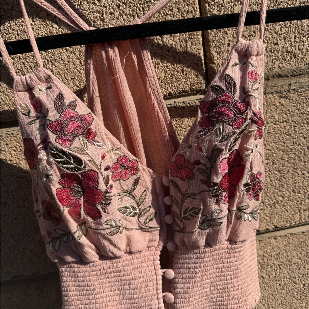 Free People Pink Floral Embroidered Top